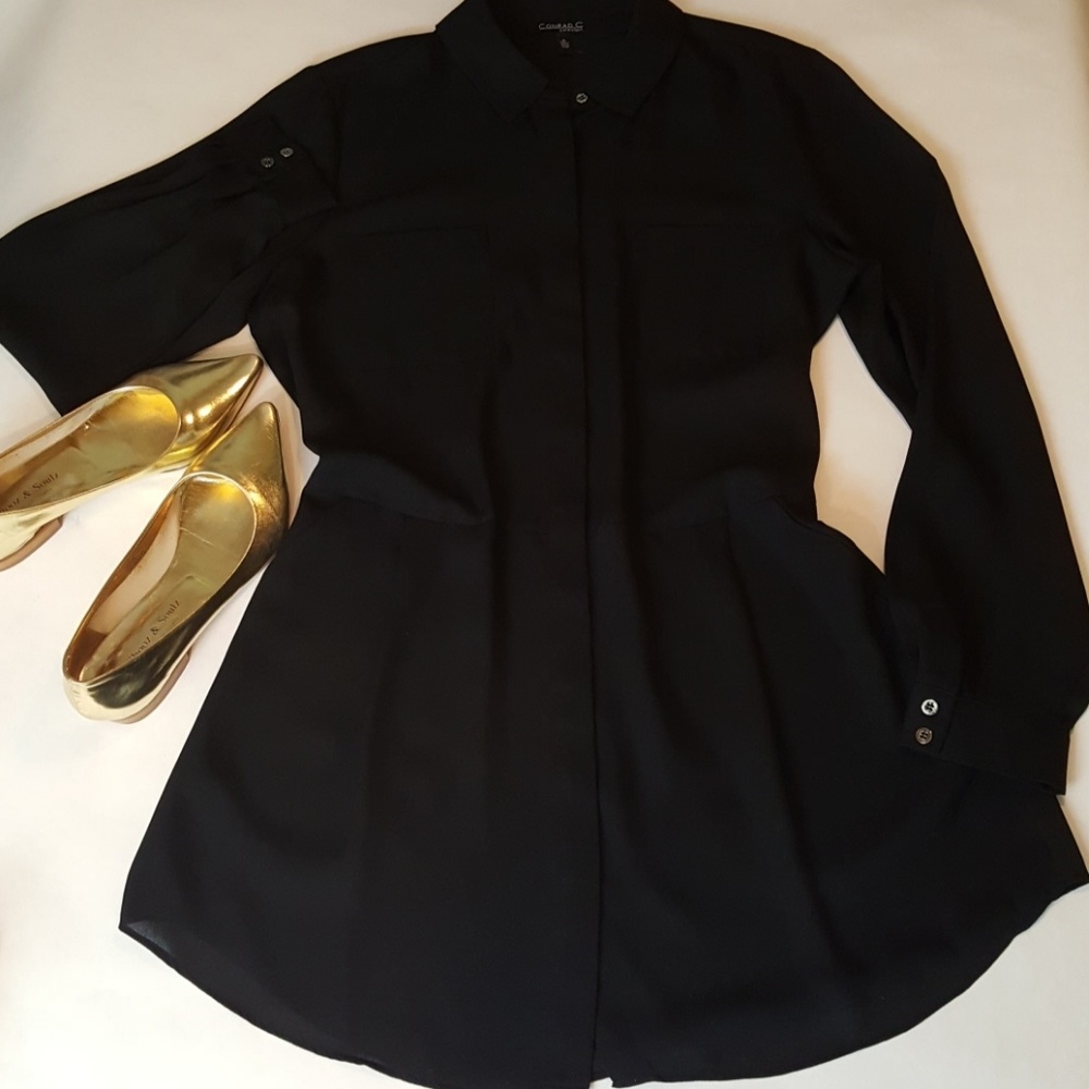 LAST CHANCE! CLOSET CLOSING! Conrad C black long-sleeve tunic blouse w/pockets - Picture 6 of 7